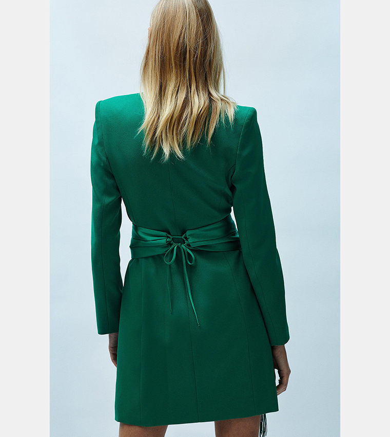 slim fit dress slacks Obi belted blazer mini dress in sage green – Aprils Look main image 0