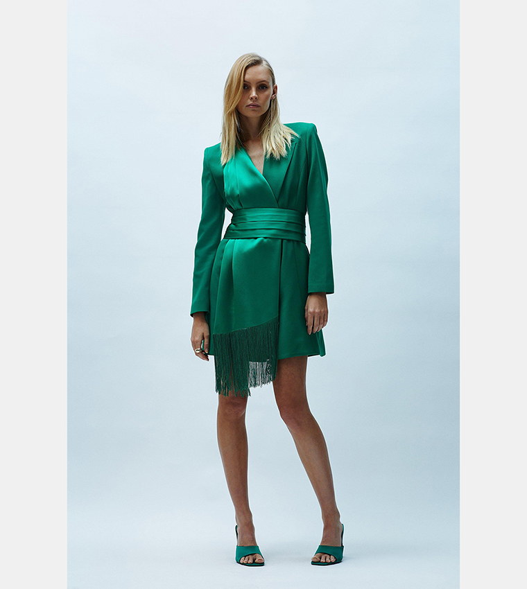Buy Coast Belted Fringe Detail Blazer Dress In Green | 6thstreet Bahrain