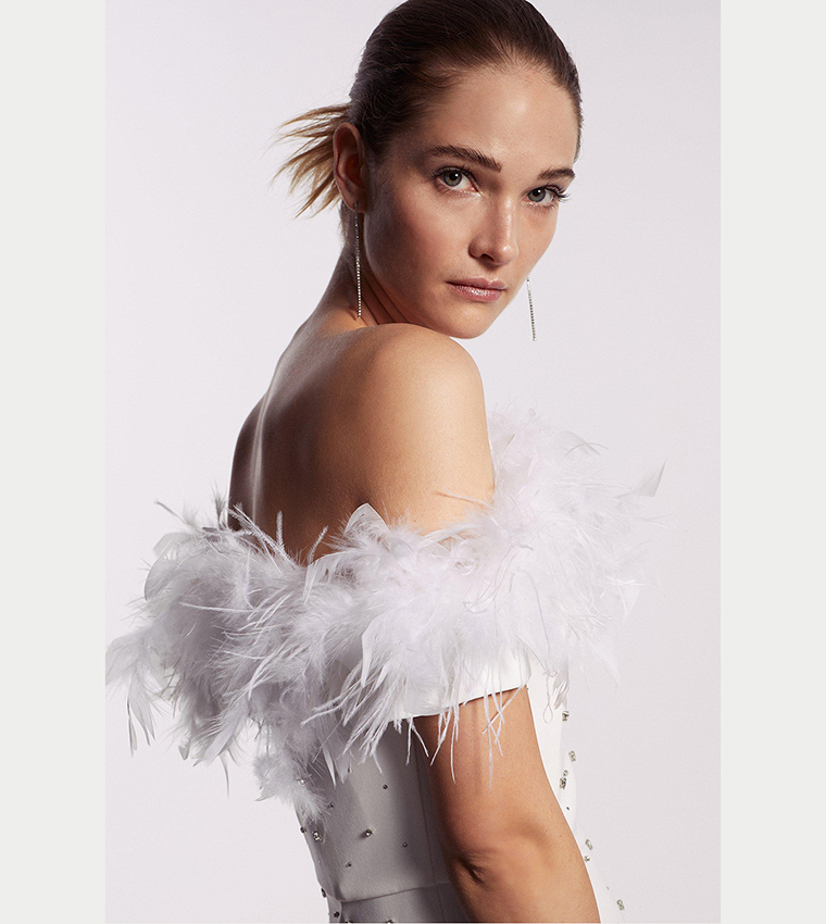 Bardot feather hot sale dress