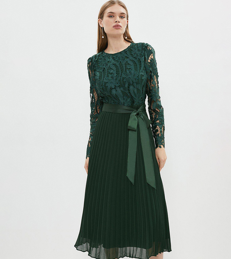 Buy Coast Long Sleeves Lace Bodice Pleated Skirt Midi Dress In Forest 6thStreet Bahrain