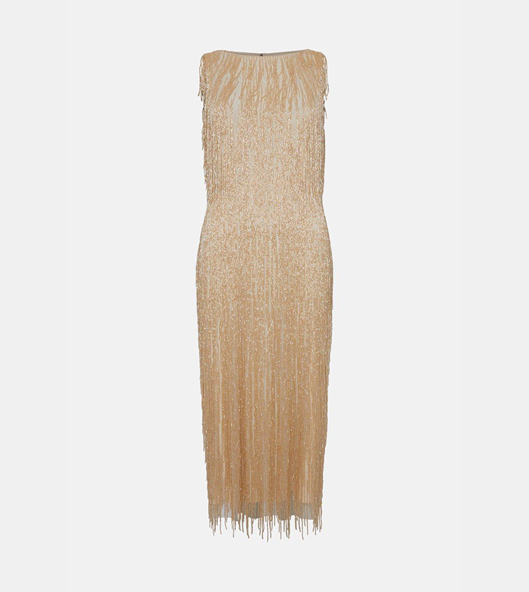 Champagne Starry Midi Fit & Flare Dress