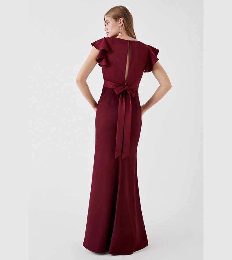 Angel Sleeves V Neck Satin Bridesmaids Dress