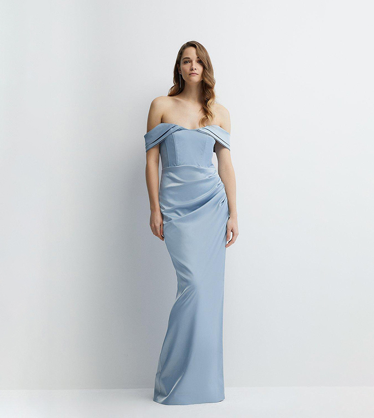 Pale blue 2025 bardot dress