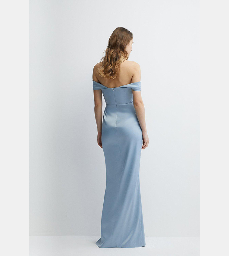 Buy Coast Structured Satin Bardot Wrap Bridesmaids Maxi Dress In