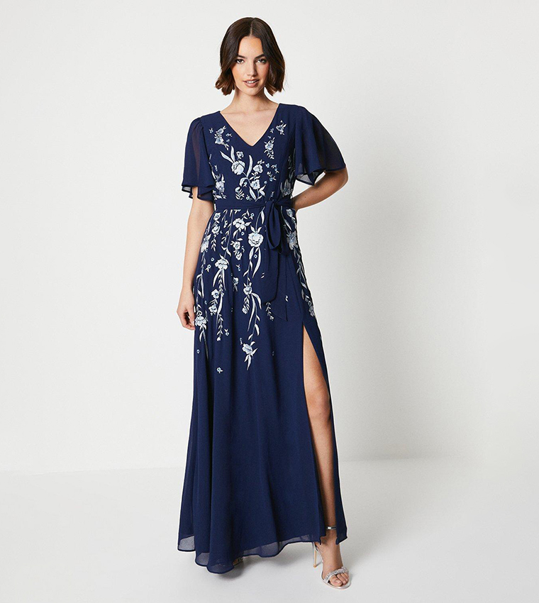 Buy Coast Premium Floral Embroidered Bridesmaids Maxi Dress In Navy 6thStreet Bahrain