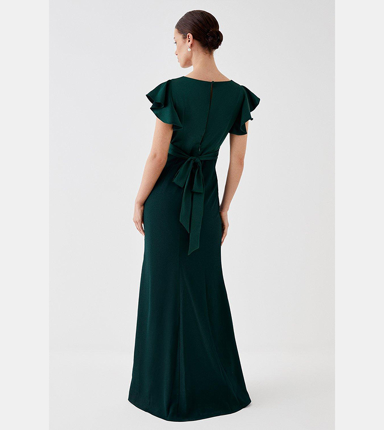 Buy Coast Open Ruffle Back V Neck Satin Bridesmaids Dress In Forest |  6thStreet Kuwait