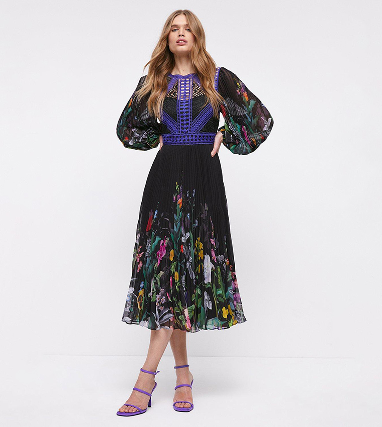 Buy Coast Placement Floral Trimmed Bodice Midi Dress In Black 6thStreet Qatar