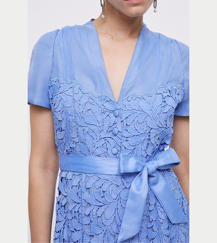 Buy Coast Lisa Tan Lace Shirt Dress With Organza Trim In Blue | 6thStreet  UAE