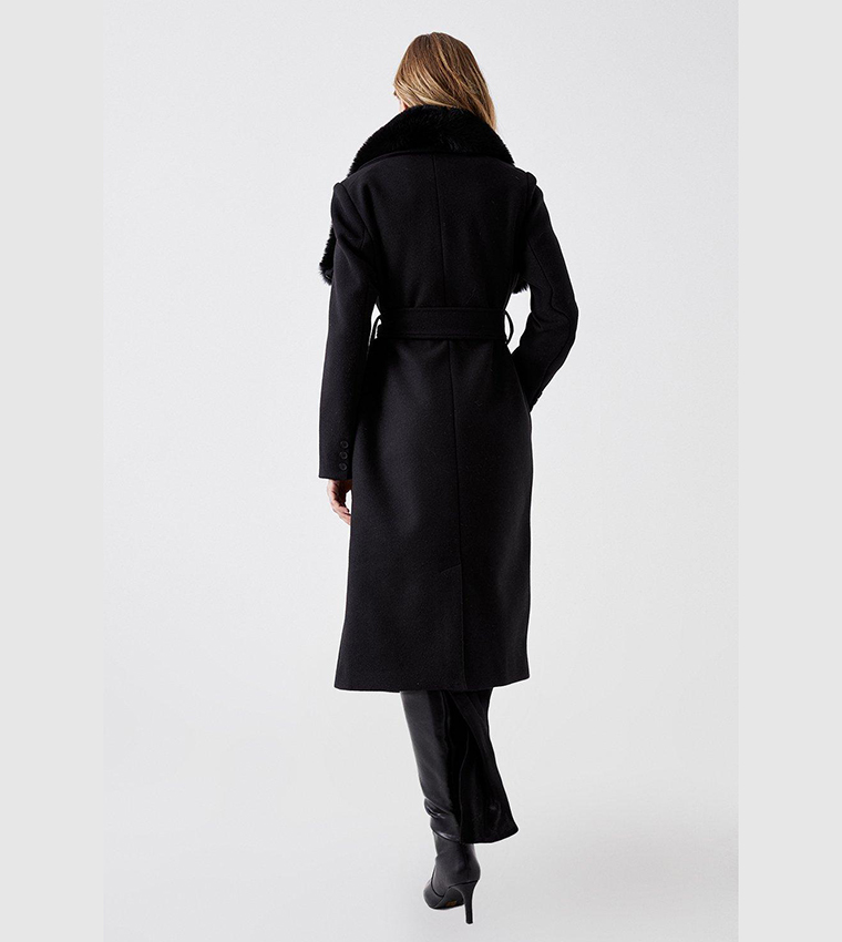 Belted Wrap Coat with Faux Fur Cuff Details - Ivory main image 0