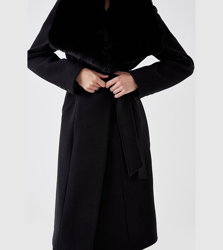 Buy Coast Faux Fur Collar Belted Wrap Coat In Black 6thstreet Uae