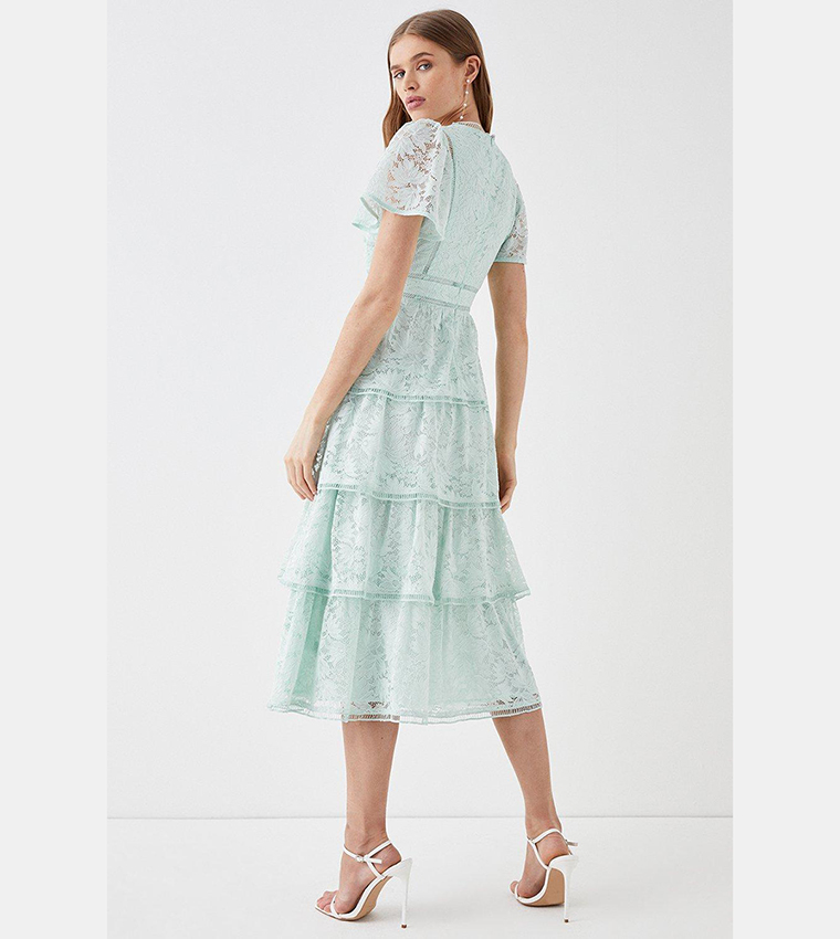 Floor-length Sheath Flutter Sleeves Lace Dress Dusty Sage main image 1