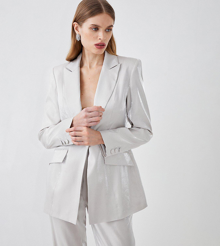 Buy Coast Shimmer Metallic Single Breasted Blazer In Silver 6thStreet UAE