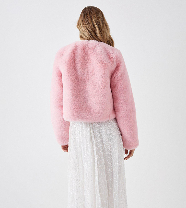 Pink faux online fur jackets