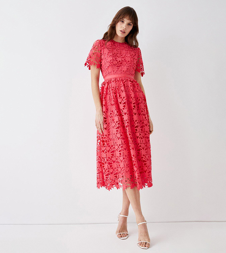 Buy Coast Lace Fit Flare Midi Dress In Coral 6thStreet Bahrain