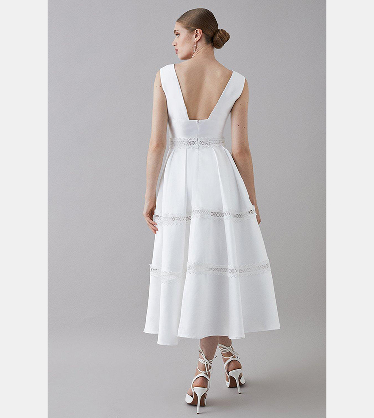 Buy Coast Plunge Neck Twill Midi Dress With Lace Trims In White 6thStreet Kuwait