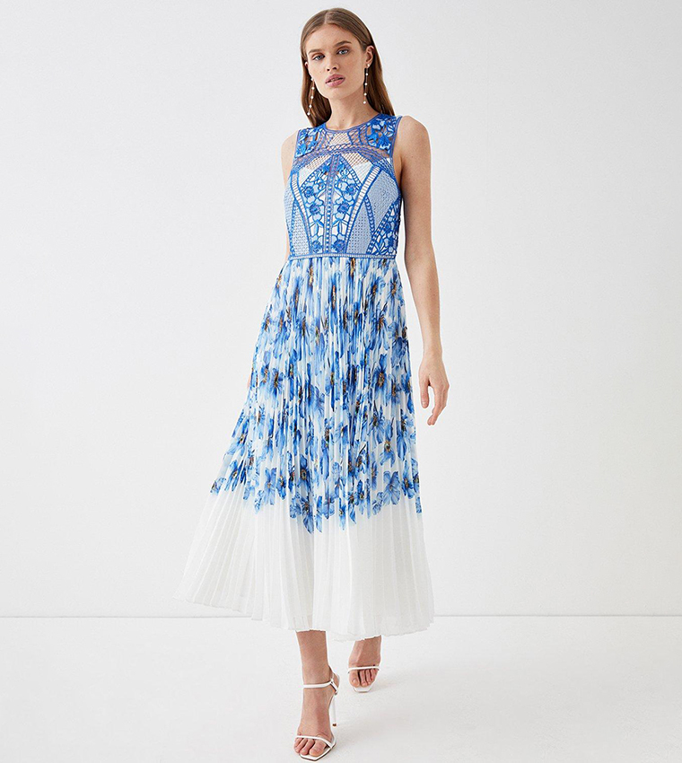 Buy Coast Premium Lace Top Dress With Pleated Skirt Trims In Blue 6thStreet Bahrain