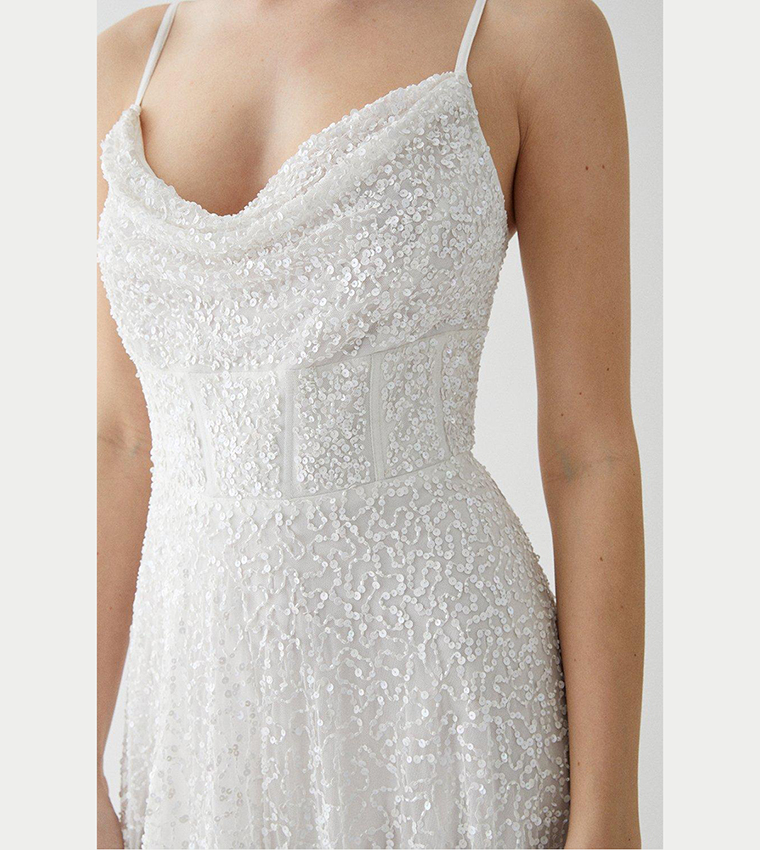 Cowl Neck Corset Full Skirted Maxi Dress