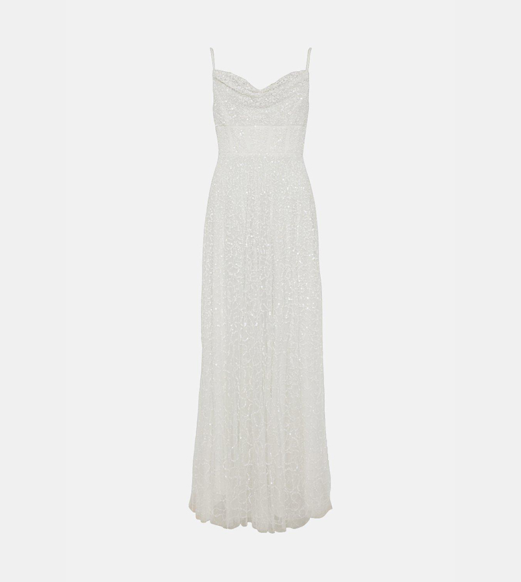 Cowl Neck Corset Full Skirted Maxi Dress