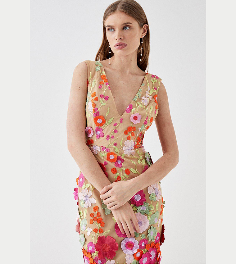 Buy Coast 3d Floral Deep Plunge Pencil Dress In Multiple Colors