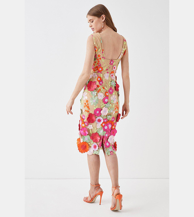 Buy Coast 3d Floral Deep Plunge Pencil Dress In Multiple Colors