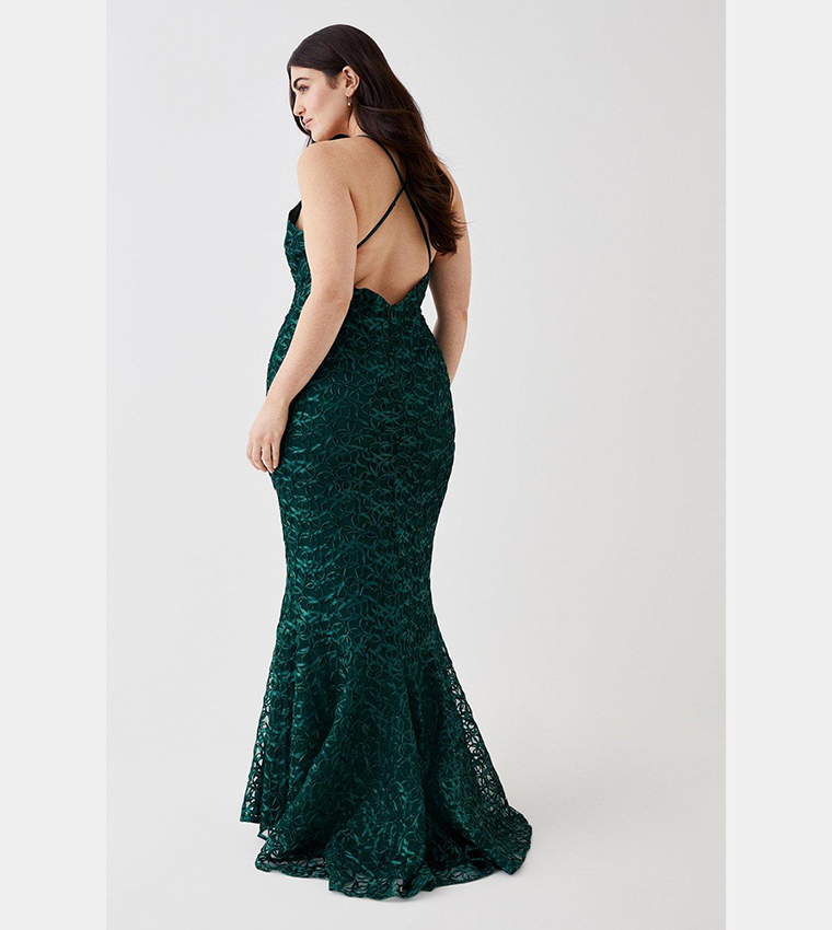 Emerald Lace Fishtail Maxi Dress