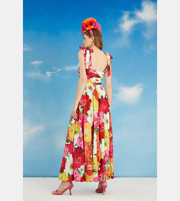 Lisa Tan Balloon Hem Tie Shoulder Maxi Dress