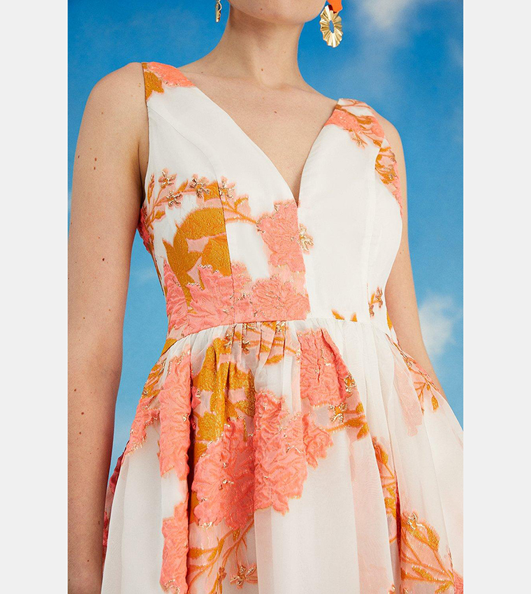 Coral and shop tan dress