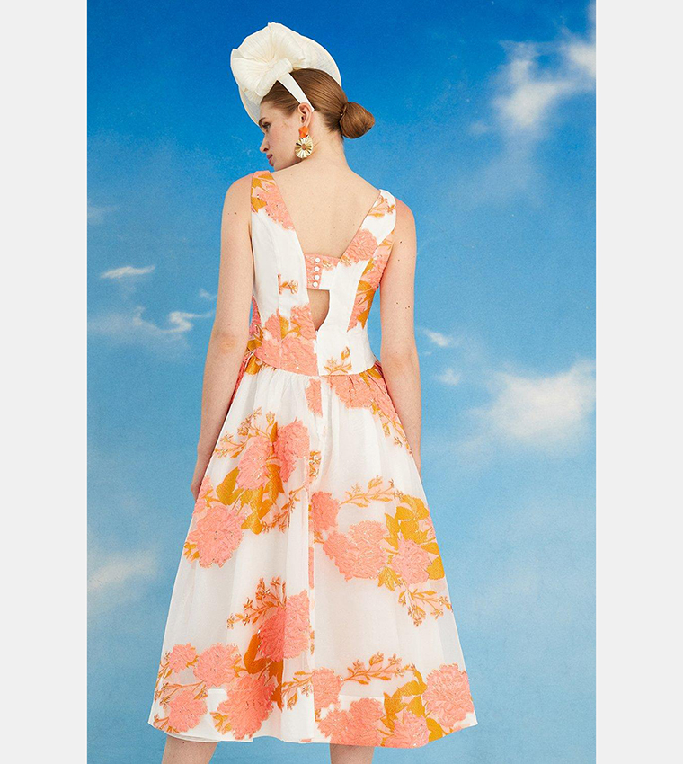 Coral and online tan dress