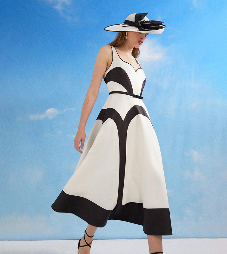 Buy Coast Lisa Tan Colour Block Full Skirt Midi Dress In White 6thStreet UAE