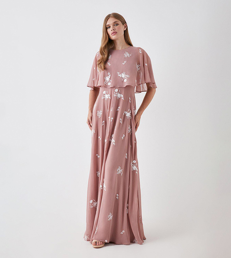 Buy Coast All Over Embroidered Cape Bridesmaids Maxi Dress In Pink |  6thstreet UAE