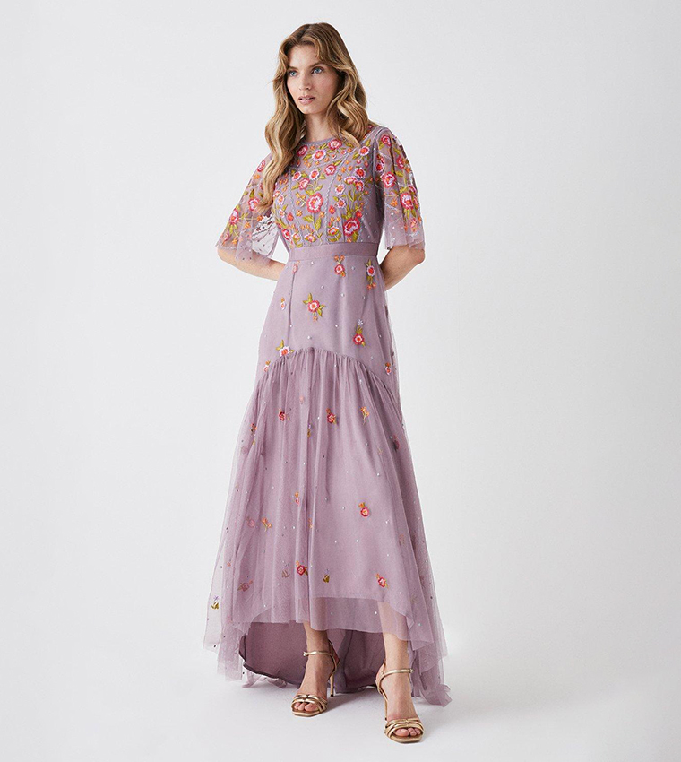 Buy Coast Paneled Skirt Hand Embroidered Maxi Dress In Lilac