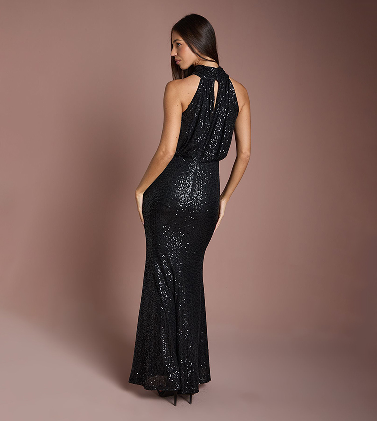Sequined Halterneck Maxi Bridesmaid Dress