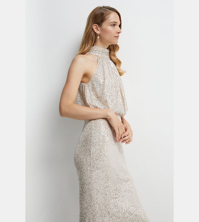 Halterneck Sequins Bridesmaids Maxi Dress