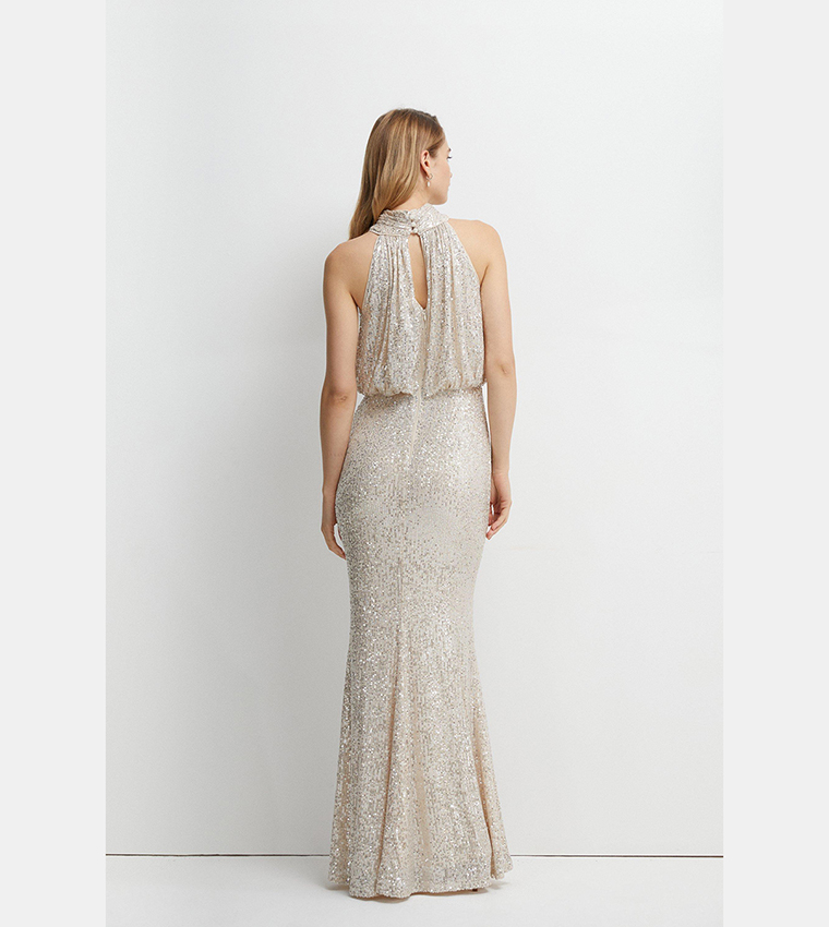 Halterneck Sequins Bridesmaids Maxi Dress