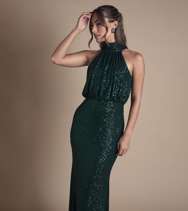 Halterneck Sequined Bridesmaid Maxi Dress