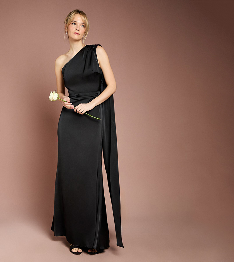 Drape One Shoulder Satin Maxi Bridesmaid Dress