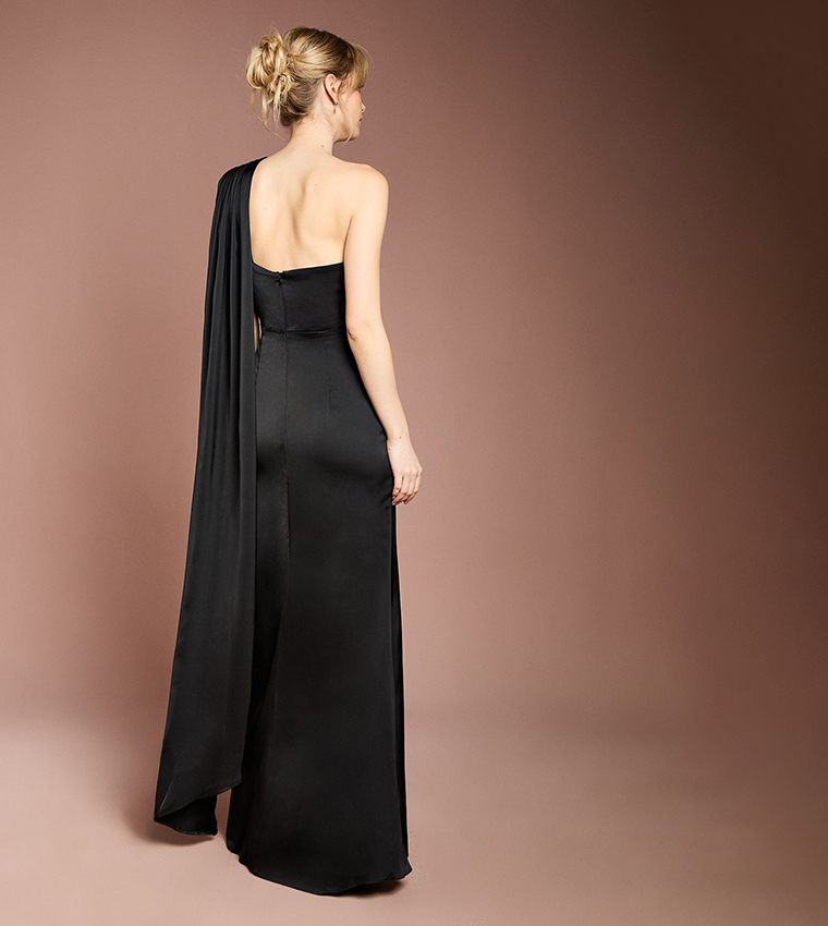 Drape One Shoulder Satin Maxi Bridesmaid Dress