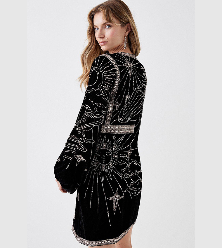 Velvet Wrap Mini Dress with Scatter Embellishment