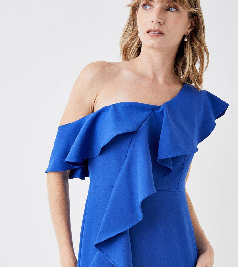 Buy Coast One Shoulder Ruffle Detail Midi Dress In Indigo 6thstreet Qatar