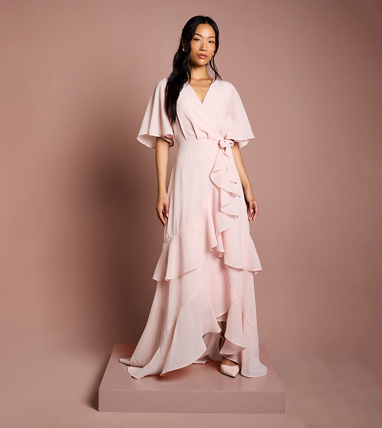 Flutter Sleeves Layered Bridesmaids Maxi Dress