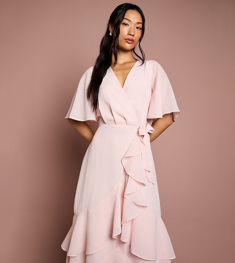 Flutter Sleeves Layered Bridesmaids Maxi Dress