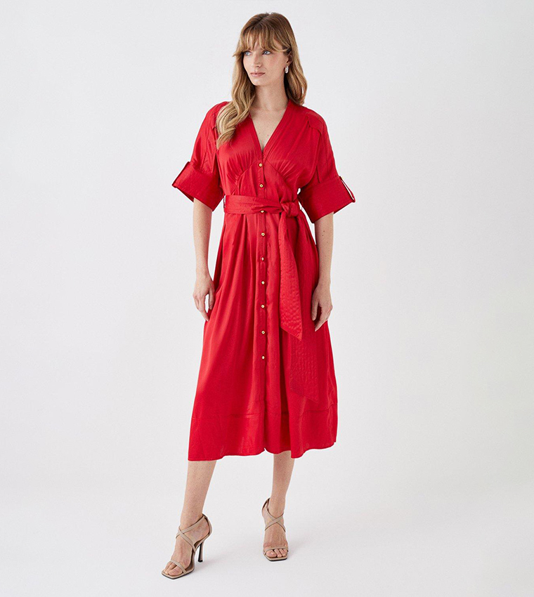 Oasis red 2025 utility shirt dress