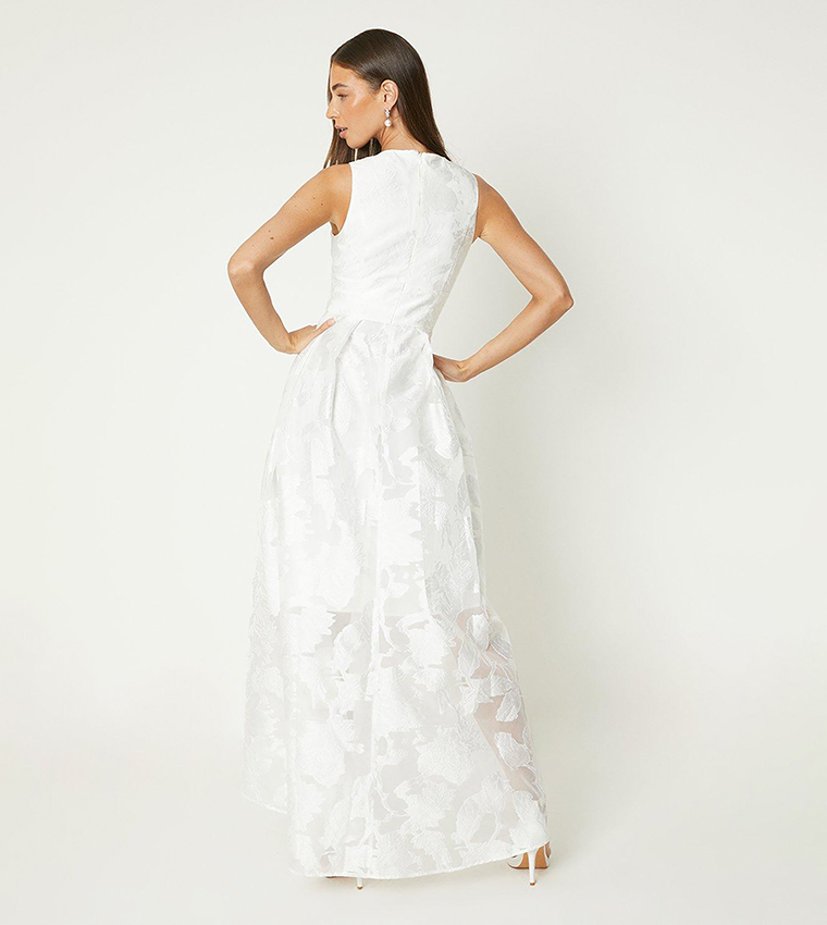 Gathered Bust Cascade Dress with Belt - Ivory