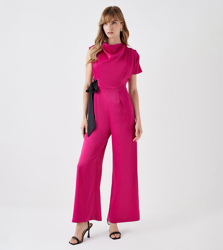 Buy Coast Tie Side Satin Drape Wide Leg Jumpsuit In Pink