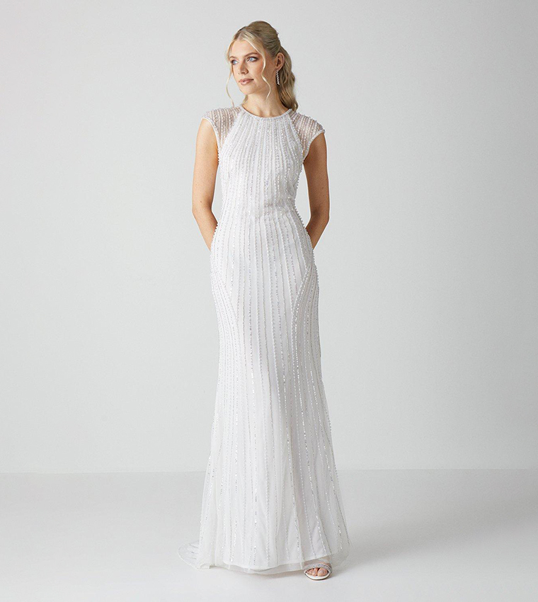 Buy Coast Embellished Cap Sleeves Linear Embellished Wedding Dress In Ivory 6thStreet Saudi Arabia