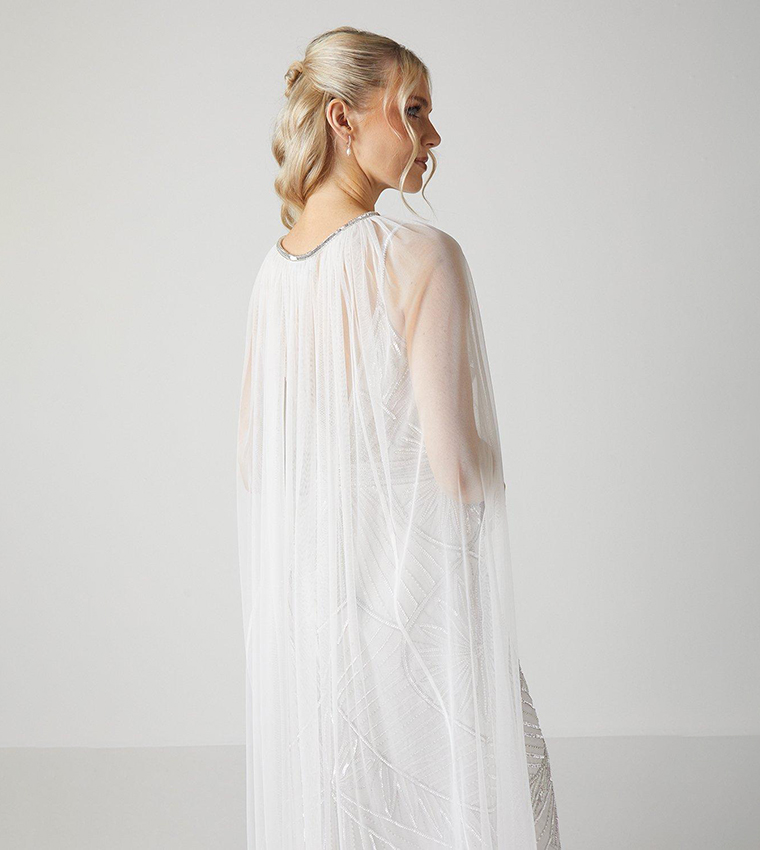 Buy Coast Premium Mesh Bridal Cape With Embellished Trim In White ...