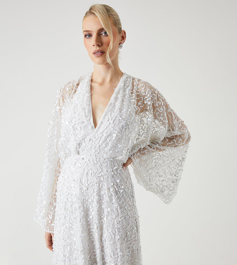 blue vanilla kimono dress Blue | Embellished Kimono Style V Front Dress