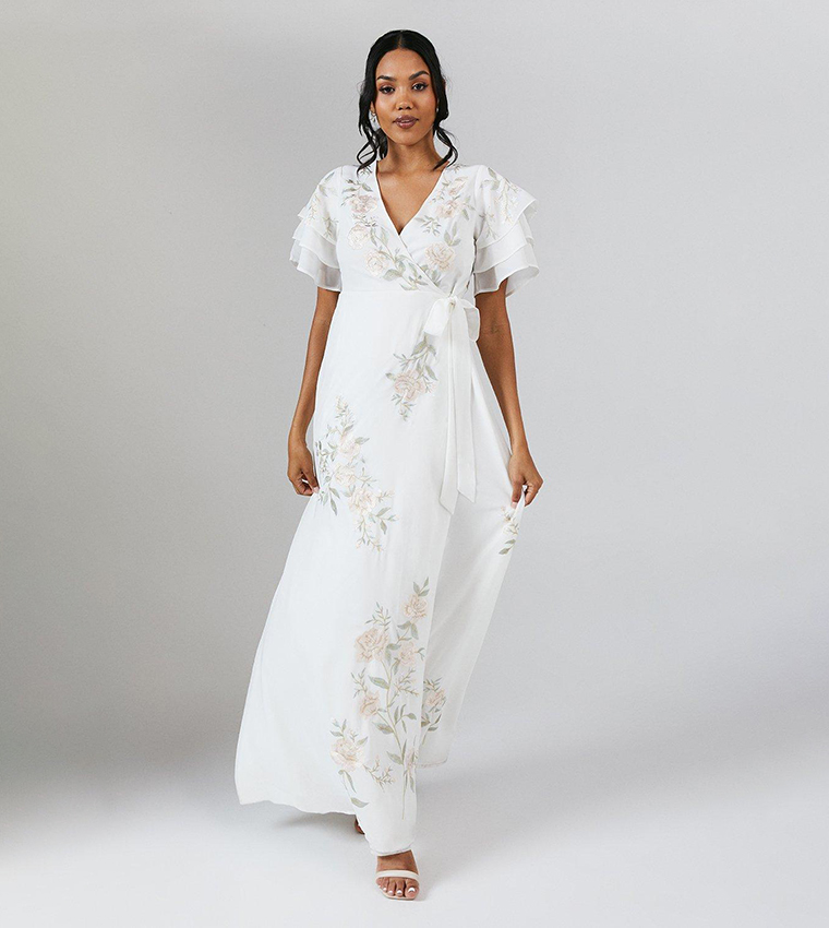 Buy Coast Rose Embroidered Flutter Sleeves Bridesmaids Maxi Dress In White 6thStreet Bahrain