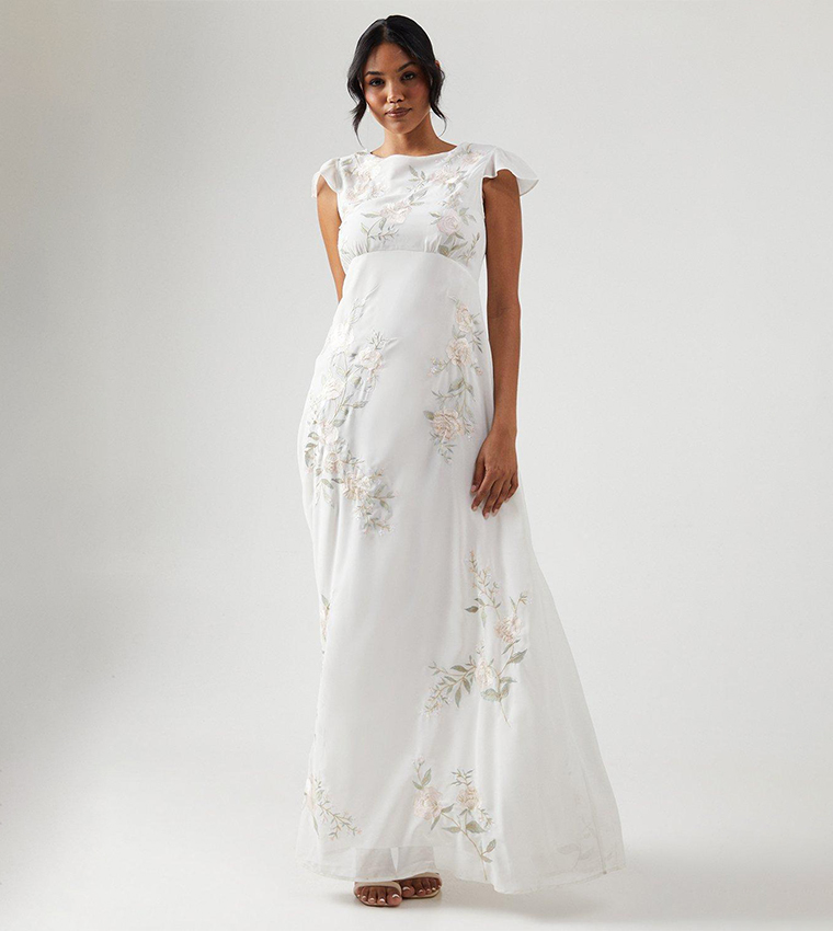 Buy Coast Embroidered Flutter Sleeves Bridesmaid Maxi Dress In Ivory 6thStreet Saudi Arabia