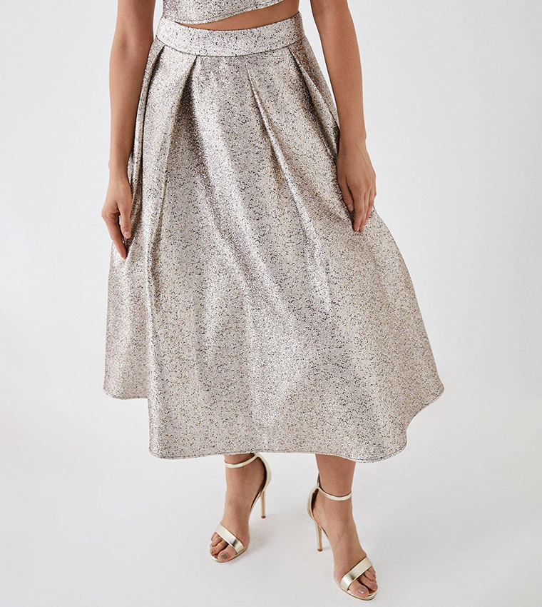 Buy Coast Julie Kuyath Jacquard Midi Skirt In Gold | 6thStreet Saudi Arabia